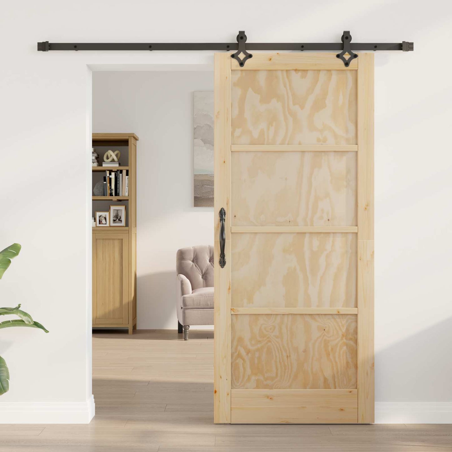 vidaXL Συρόμενη Πόρτα Φυσικό και Μαύρο 86 x 198,5 cm Μασίφ Ξύλο Πεύκου