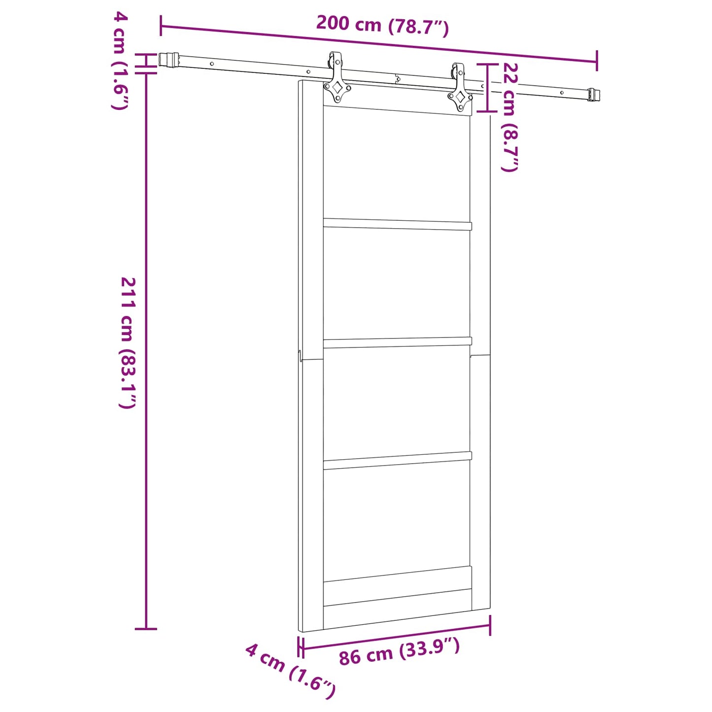 vidaXL Συρόμενη Πόρτα Φυσικό και Μαύρο 86 x 211 cm Μασίφ Ξύλο Πεύκου