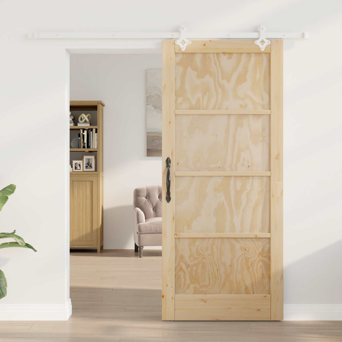 vidaXL Συρόμενη Πόρτα Φυσικό και Λευκό 86 x 198,5 cm Μασίφ Ξύλο Πεύκου
