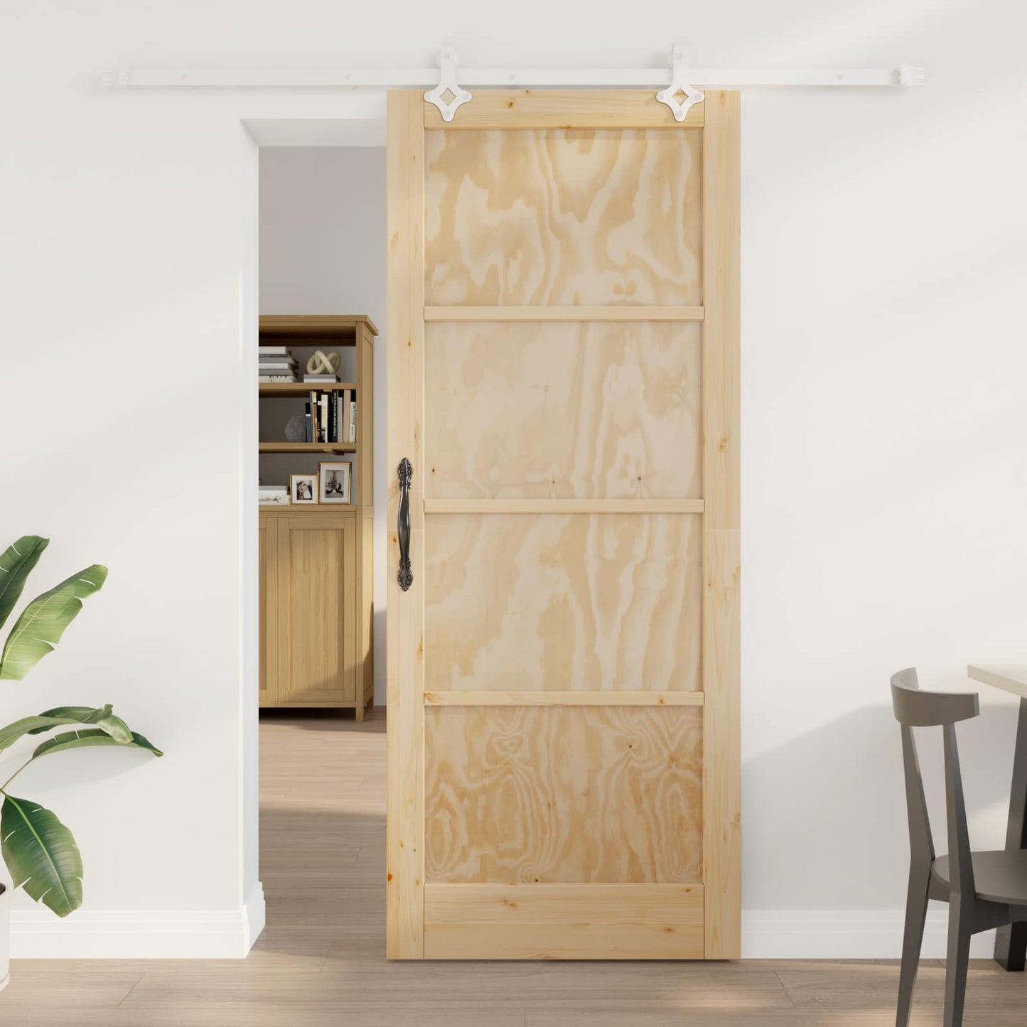vidaXL Συρόμενη Πόρτα Φυσικό και Λευκό 86 x 211 cm Μασίφ Ξύλο Πεύκου