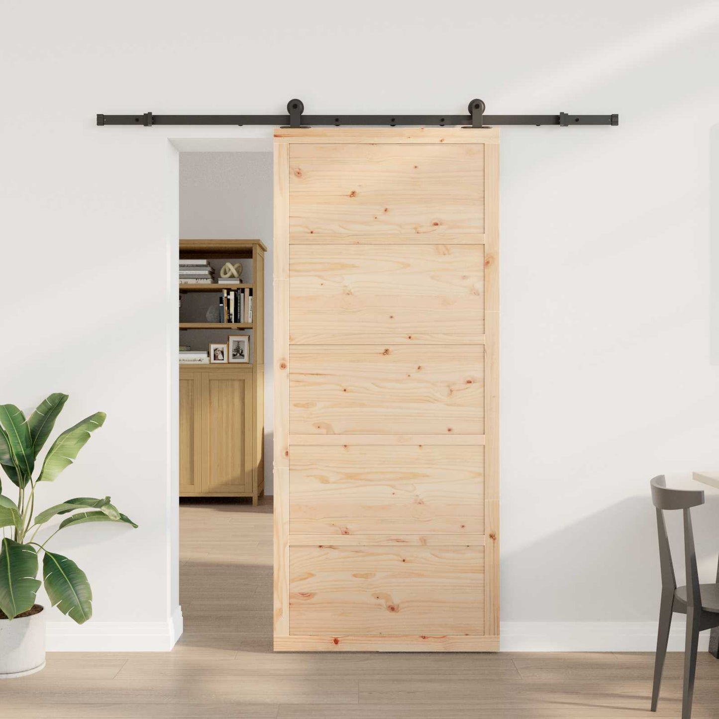 vidaXL Συρόμενη Πόρτα Φυσικό 90 x 208 εκ. Μασίφ Ξύλο Πεύκου