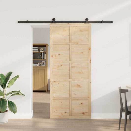 vidaXL Συρόμενη Πόρτα Φυσικό 100 x 208 εκ. Μασίφ Ξύλο Πεύκου