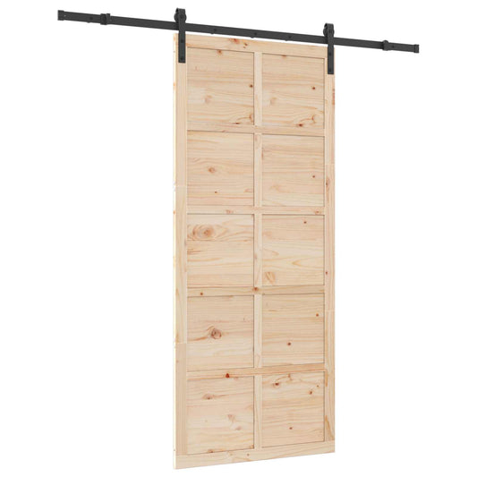 vidaXL Συρόμενη Πόρτα Φυσικό 90 x 208 εκ. Μασίφ Ξύλο Πεύκου