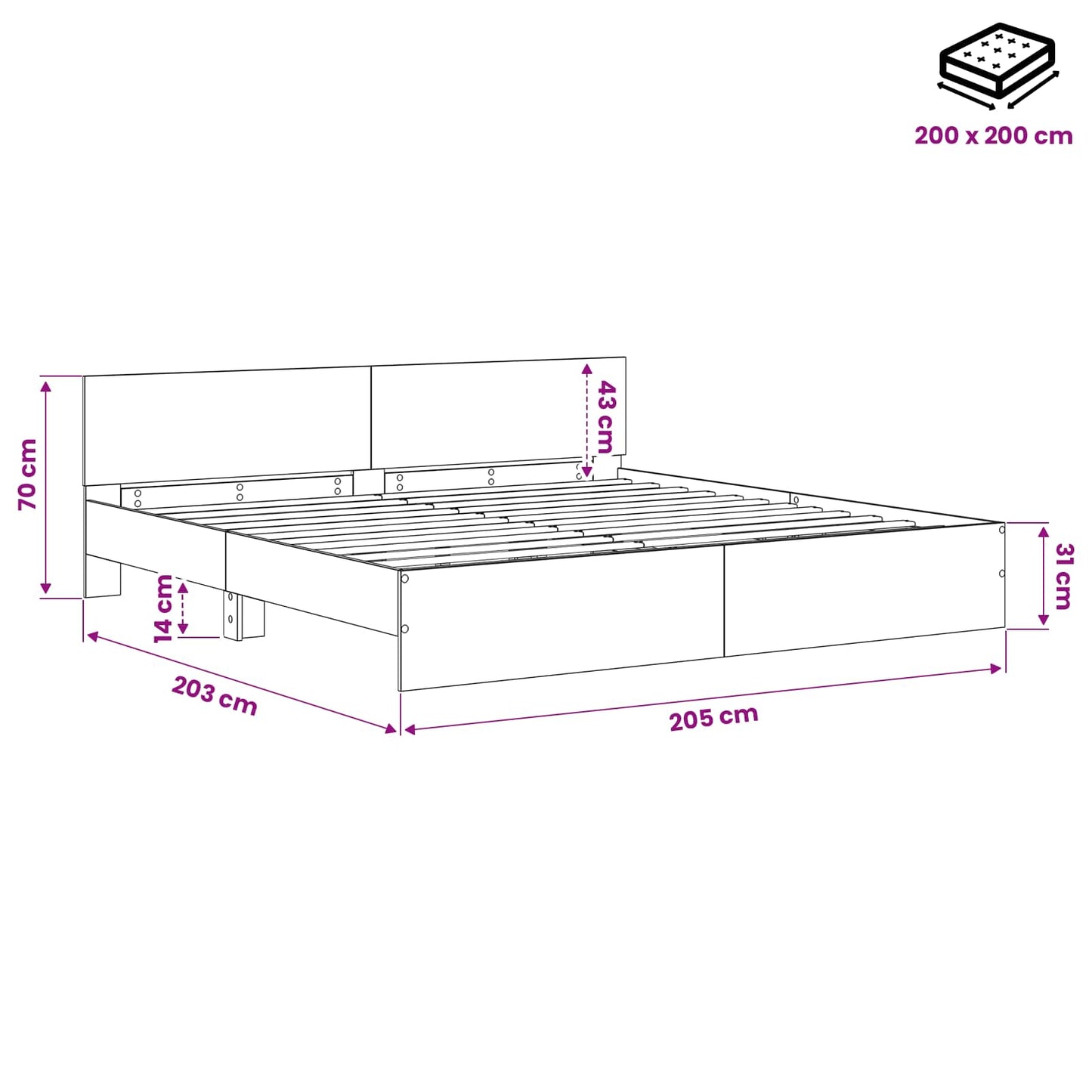 vidaXL Κρεβάτι με Κεφαλάρι Artisan Δρυς 200 x 200 cm