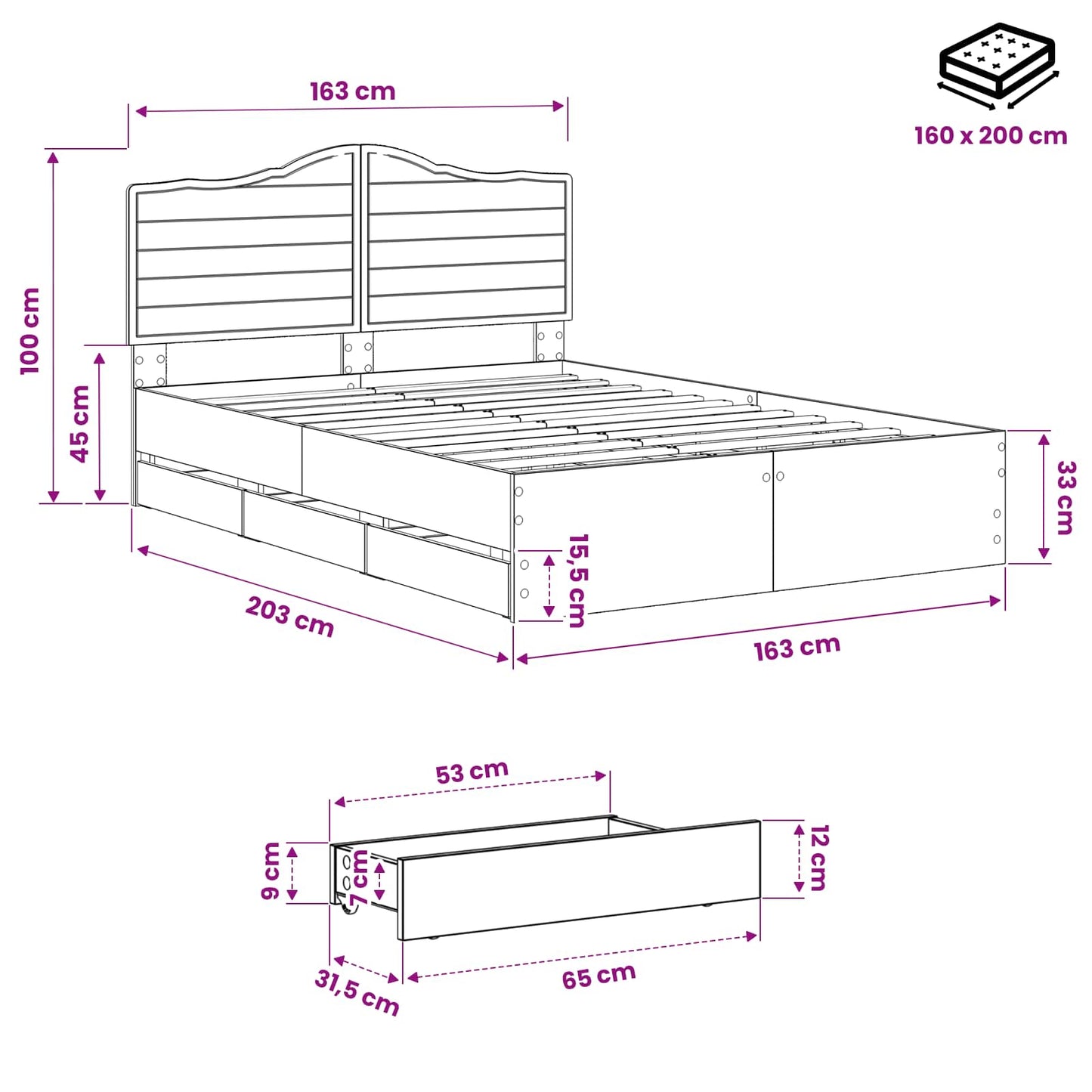 vidaXL Bed Frame with Storage and Headboard Artisan Oak 160 x 200 cm