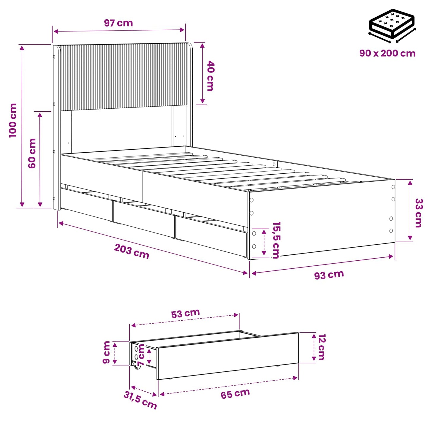 vidaXL Καλάθι με αποθήκη και κεφαλάρι Artisan Oak 90 x 200 cm