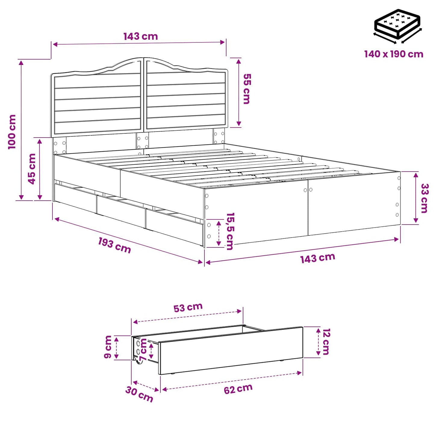 vidaXL Bed Frame with Storage and Headboard Artisan Oak 140 x 190 cm
