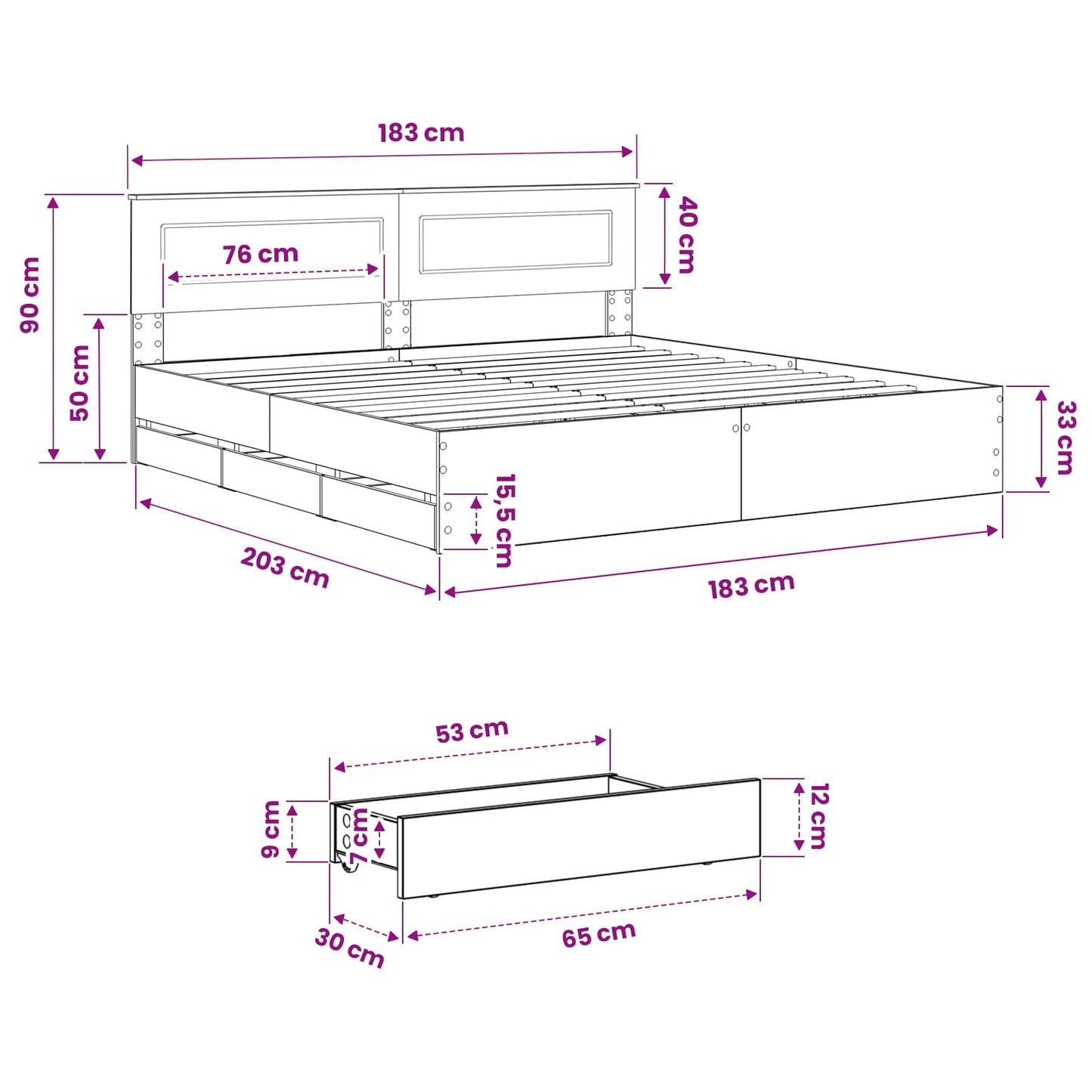 vidaXL Bed Frame with Storage and Headboard Artisan Oak 180 x 200 cm
