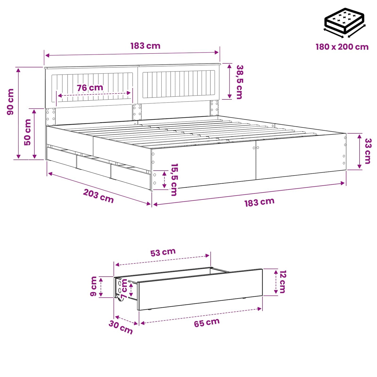 vidaXL Bed Frame with Storage and Headboard Artisan Oak 180 x 200 cm