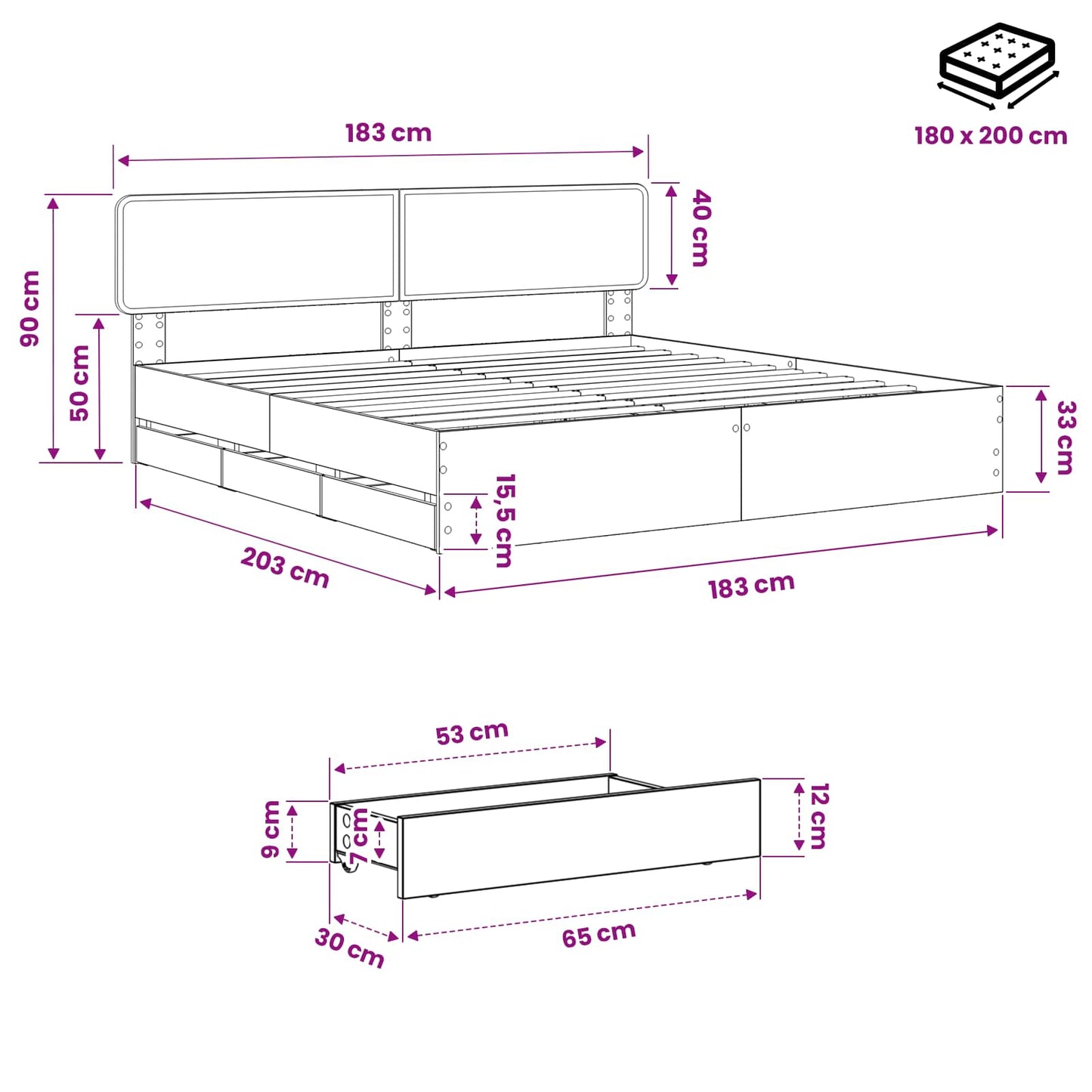 vidaXL Bed Frame with Storage and Headboard Artisan Oak 180 x 200 cm