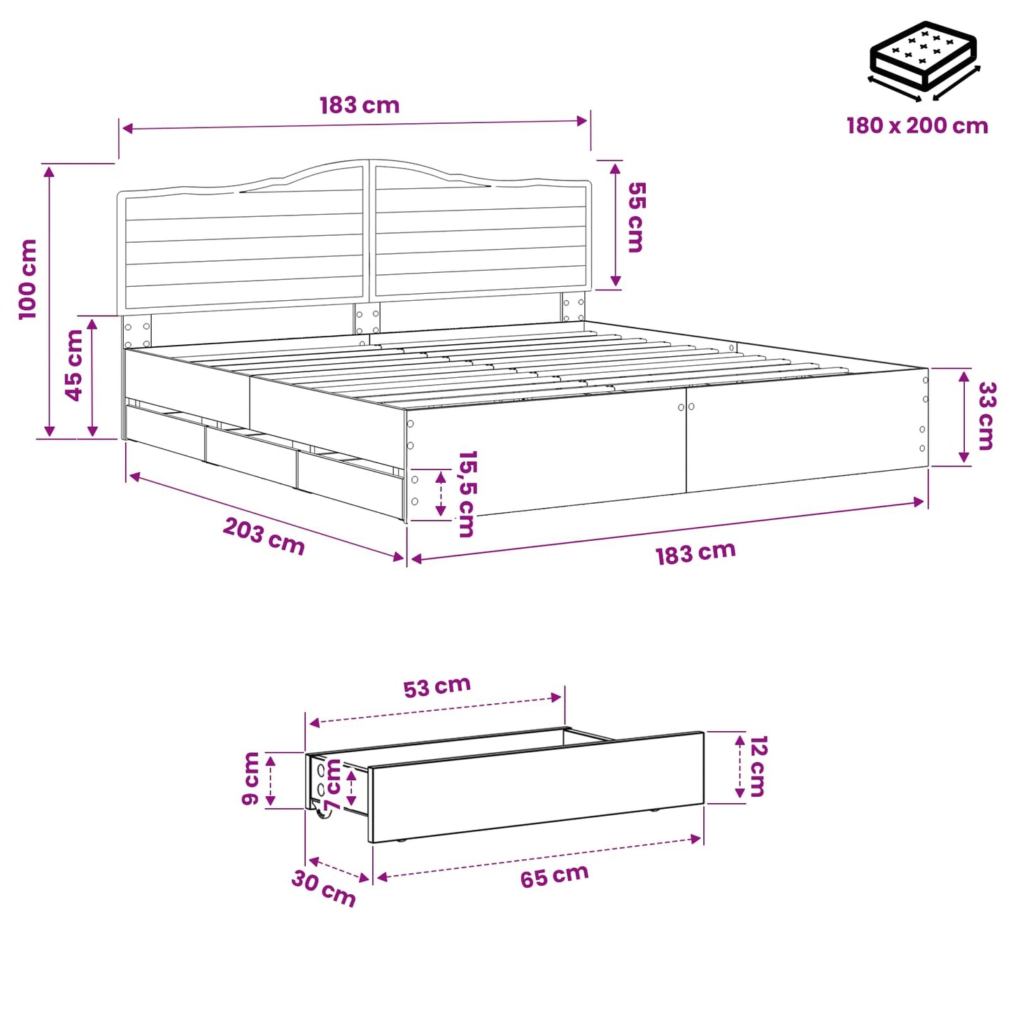 vidaXL Bed Frame with Storage and Headboard Artisan Oak 180 x 200 cm