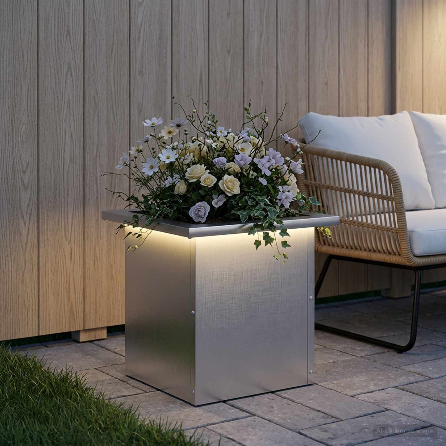 vidaXL Ζαρντινιέρα κήπου με LED Ασημί 30 x 30 x 30 cm