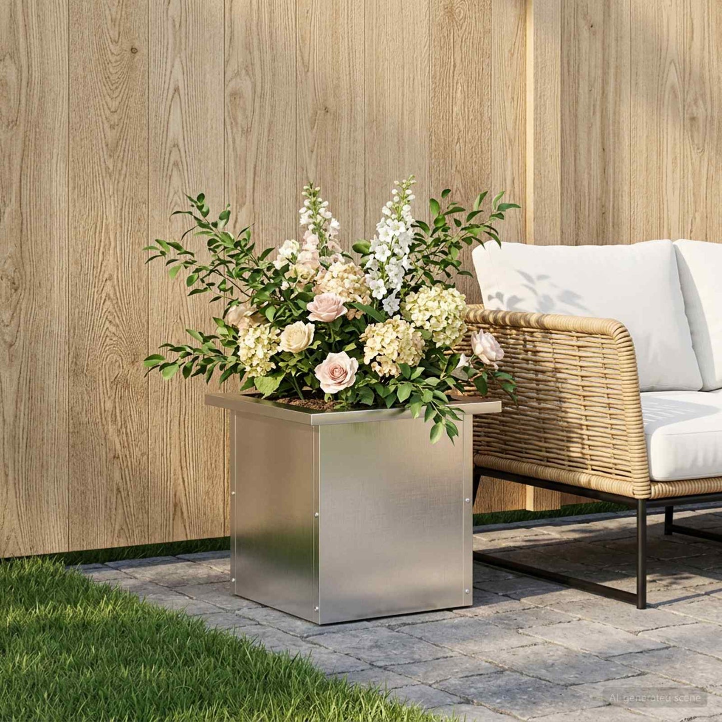 vidaXL Ζαρντινιέρα κήπου με LED Ασημί 30 x 30 x 30 cm