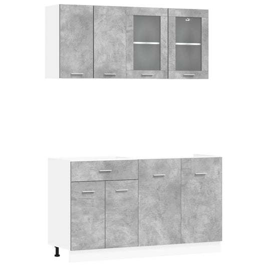 vidaXL Μονάδα κουζίνας Lyon 4 pcs Γκρι Σκυροδέματος Επεξεργασμένο Ξύλο