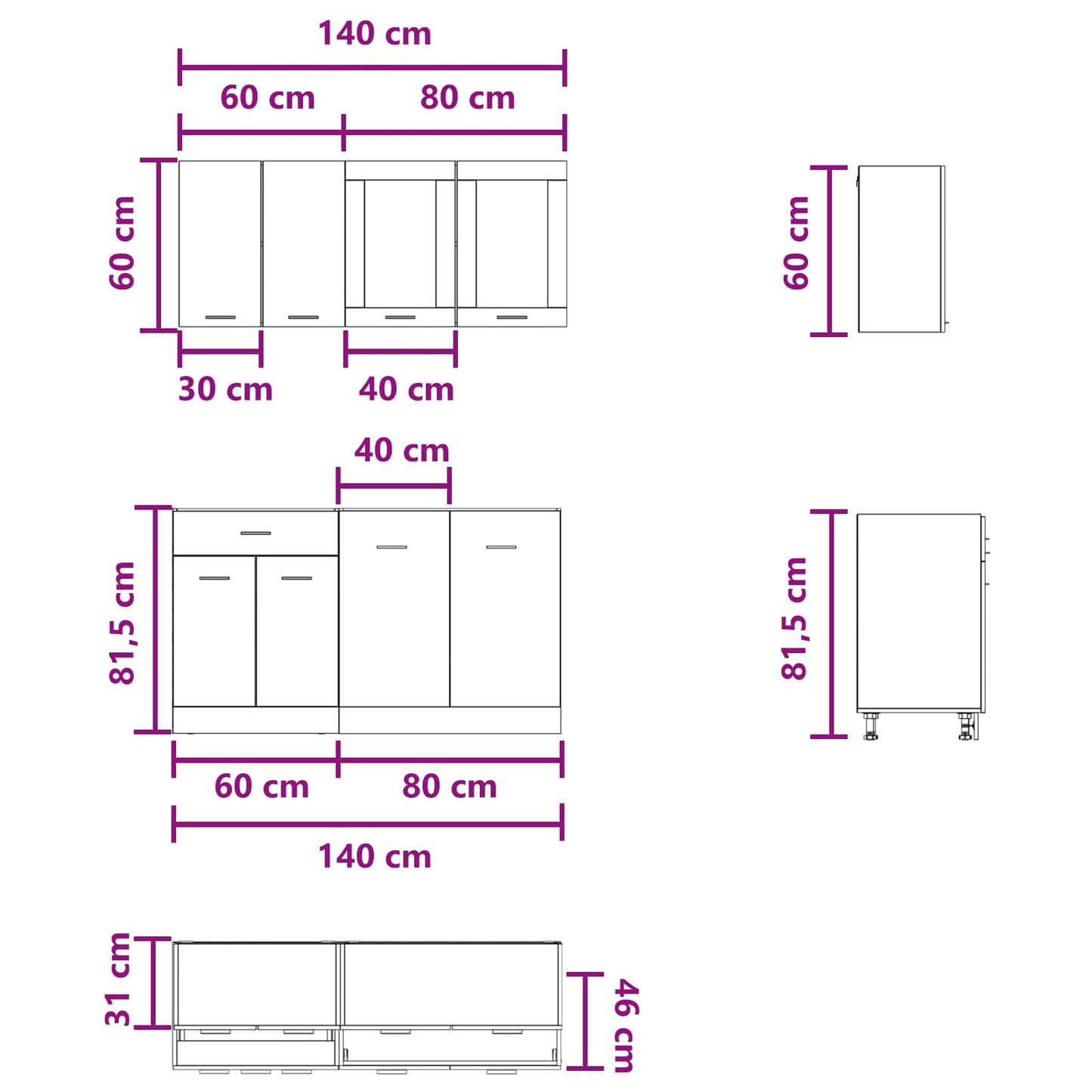 vidaXL Μονάδα κουζίνας Lyon 4 pcs Γκρι Σκυροδέματος Επεξεργασμένο Ξύλο