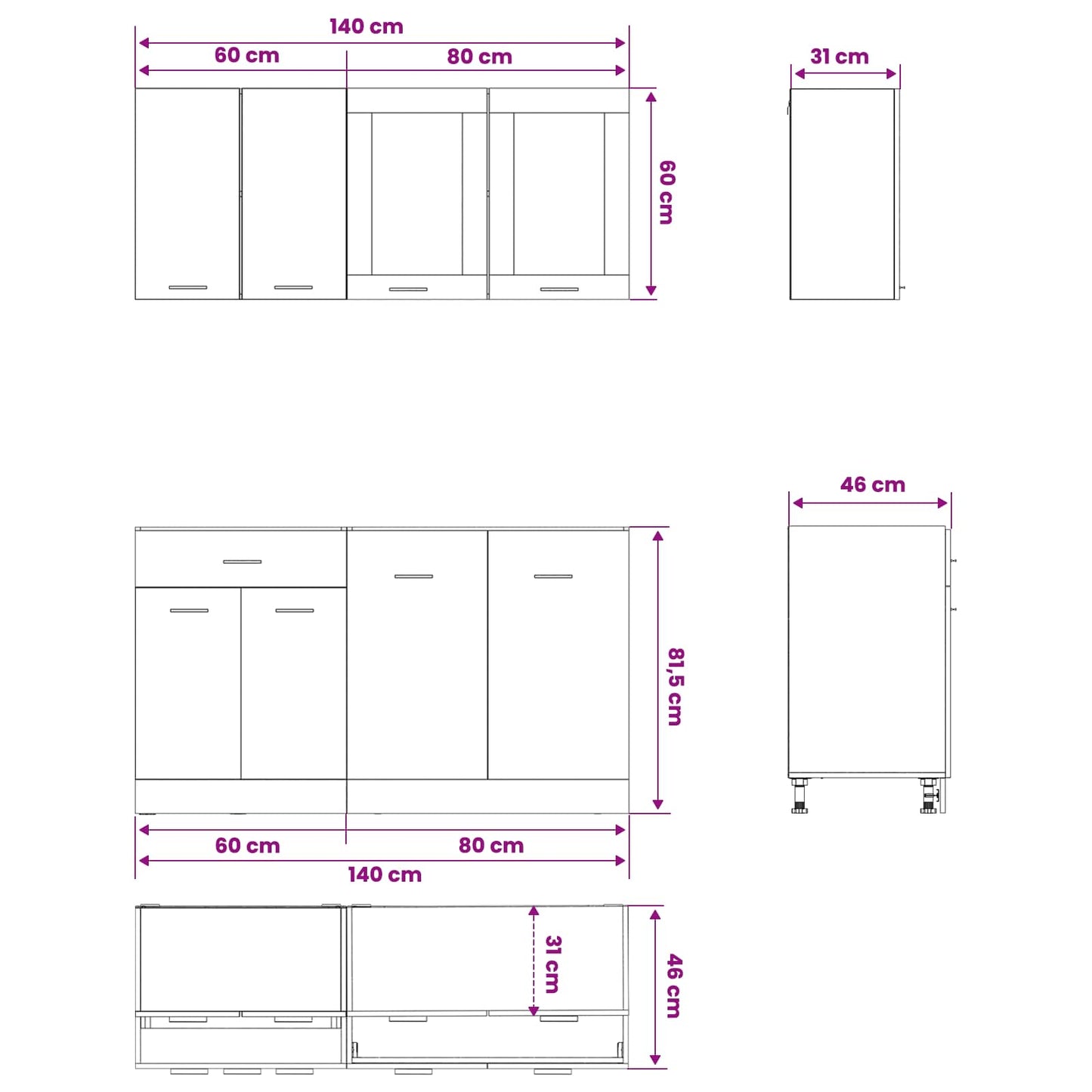 vidaXL Μονάδα κουζίνας Lyon 4 pcs Μαύρη Δρυς Επεξεργασμένο Ξύλο