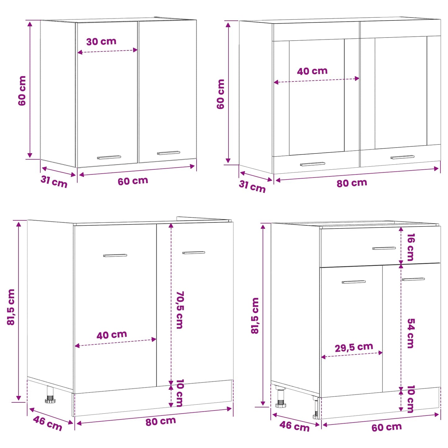 vidaXL Μονάδα κουζίνας Lyon 4 pcs Μαύρη Δρυς Επεξεργασμένο Ξύλο