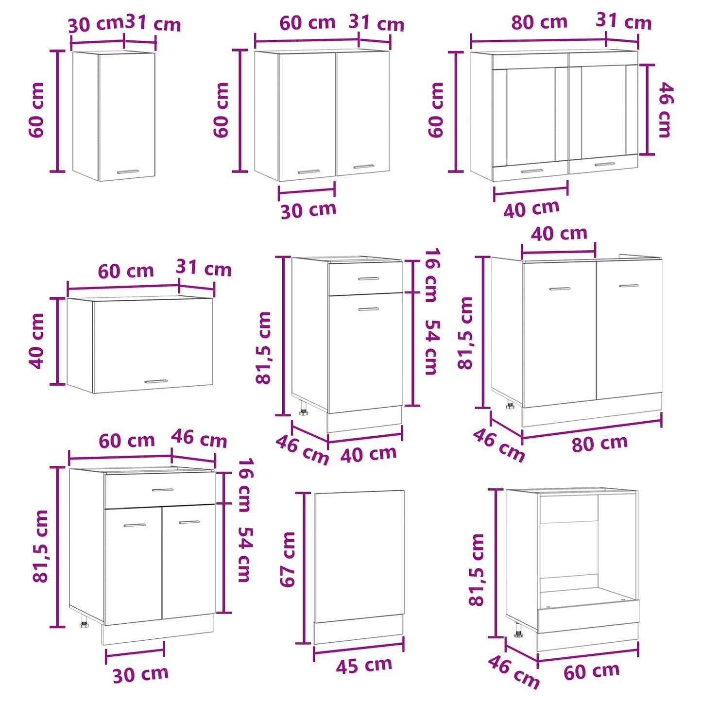 vidaXL Σετ Ντουλάπια Κουζίνας Lyon 8 pcs 240 x 46 x 81,5 εκ.