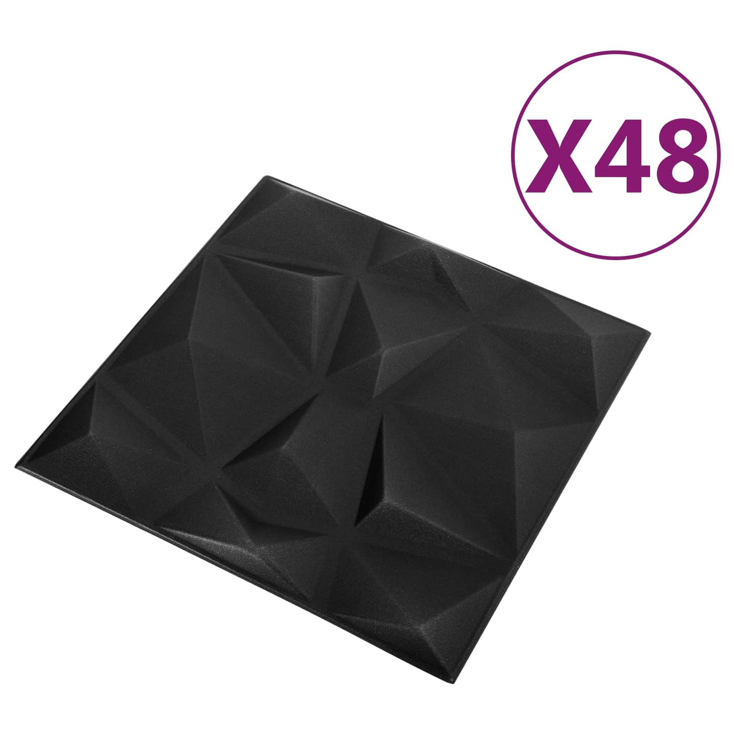vidaXL Πάνελ τοίχου 48 pcs Διαμάντι Μαύρο 50 x 50 cm Φελιζόλ XPS
