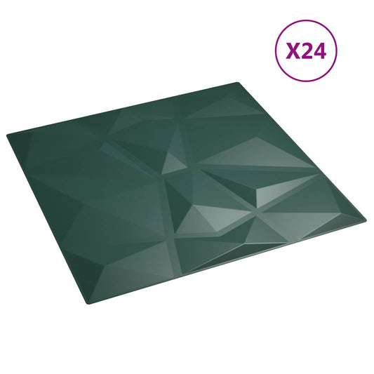 vidaXL Πάνελ τοίχου 24 pcs Πράσινο 50 x 50 cm Φελιζόλ XPS