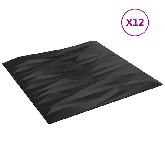 vidaXL Πάνελ τοίχου 12 pcs Μαύρη Πέτρα 50 x 50 cm Φελιζόλ XPS