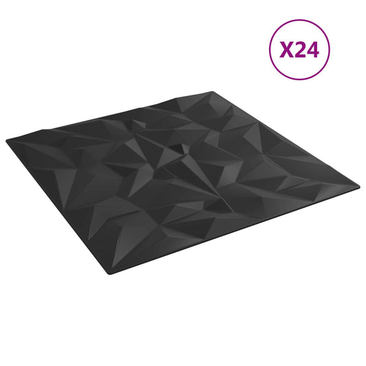 vidaXL Πάνελ τοίχου 24 pcs Μαύρο 50 x 50 cm Φελιζόλ XPS