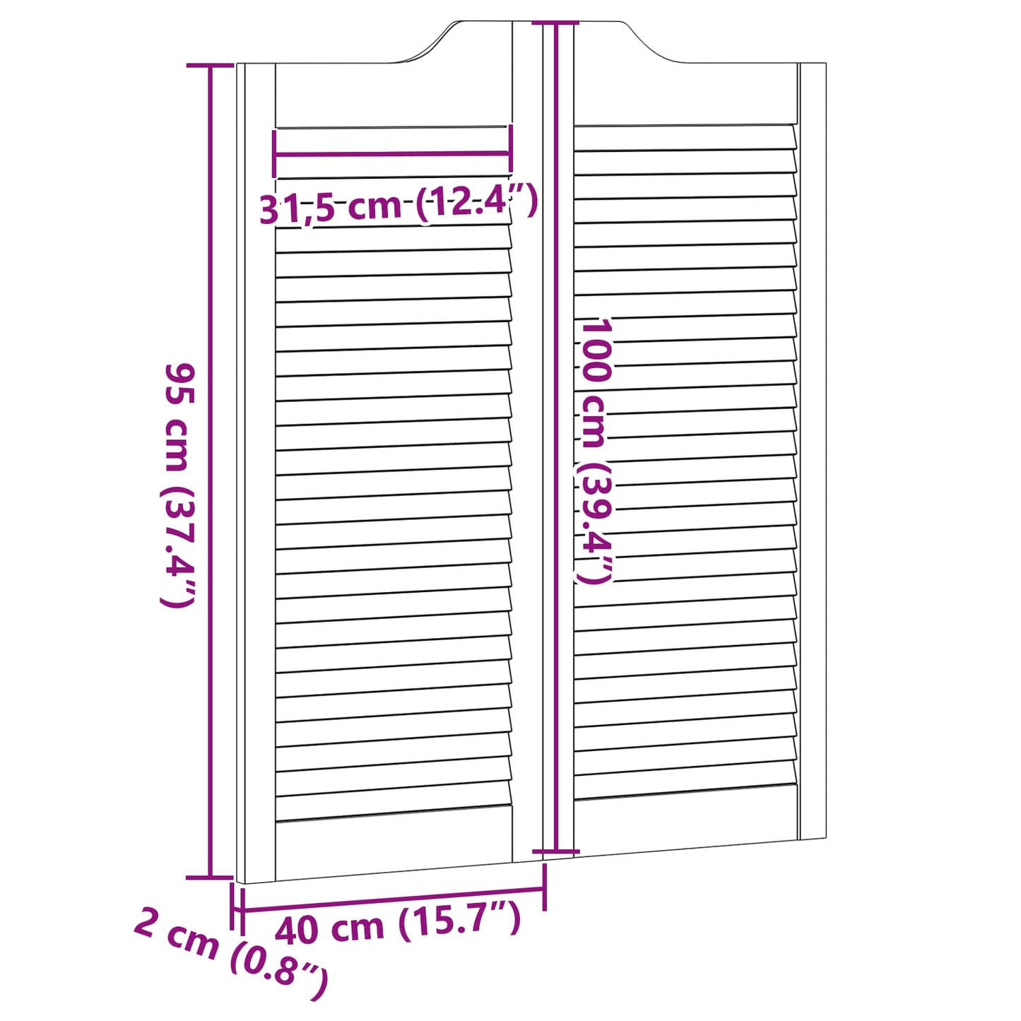 vidaXL Πόρτες Swing 100 x 40 cm Μασίφ Ξύλο Πεύκου Λευκό
