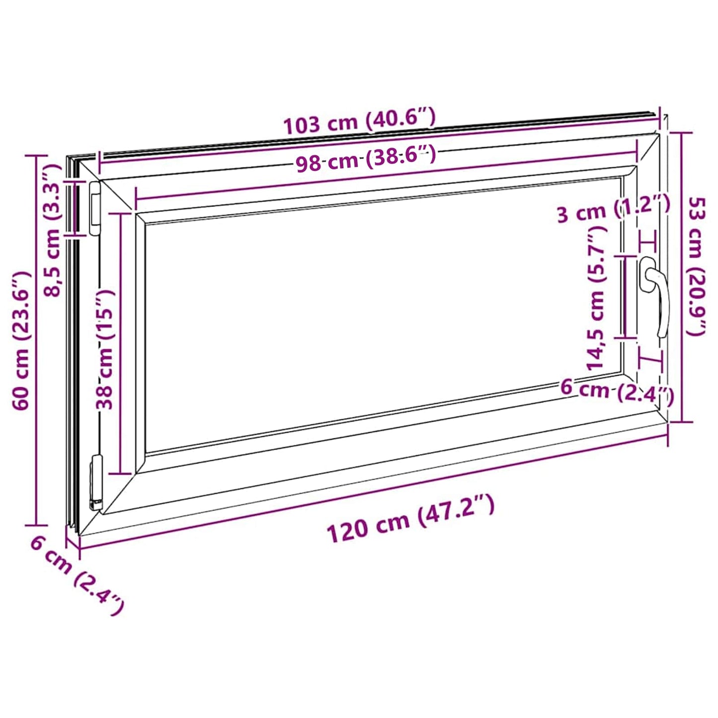 Παράθυρο Κάτω Στρώματος RISOR Ανθρακί 120 x 60 cm PVC και Γυαλί