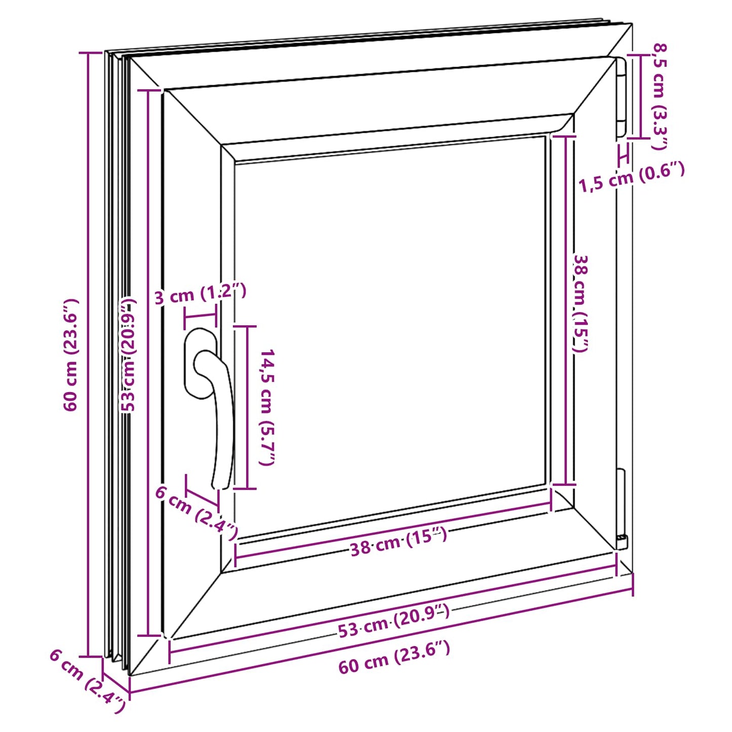 Παράθυρο Κάτω Στρώματος RISOR Ανθρακί 60 x 60 cm PVC και Γυαλί