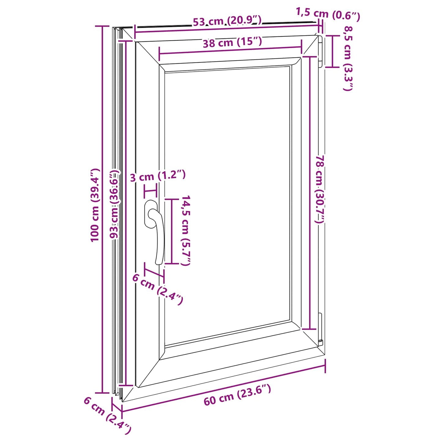 Παράθυρο Κάτω Στρώματος RISOR Ανθρακί 60 x 90 cm PVC και Γυαλί