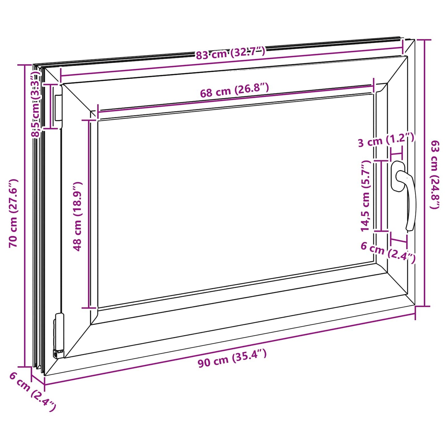 Παράθυρο Κάτω Στρώματος RISOR Ανθρακί 90 x 70 cm PVC και Γυαλί