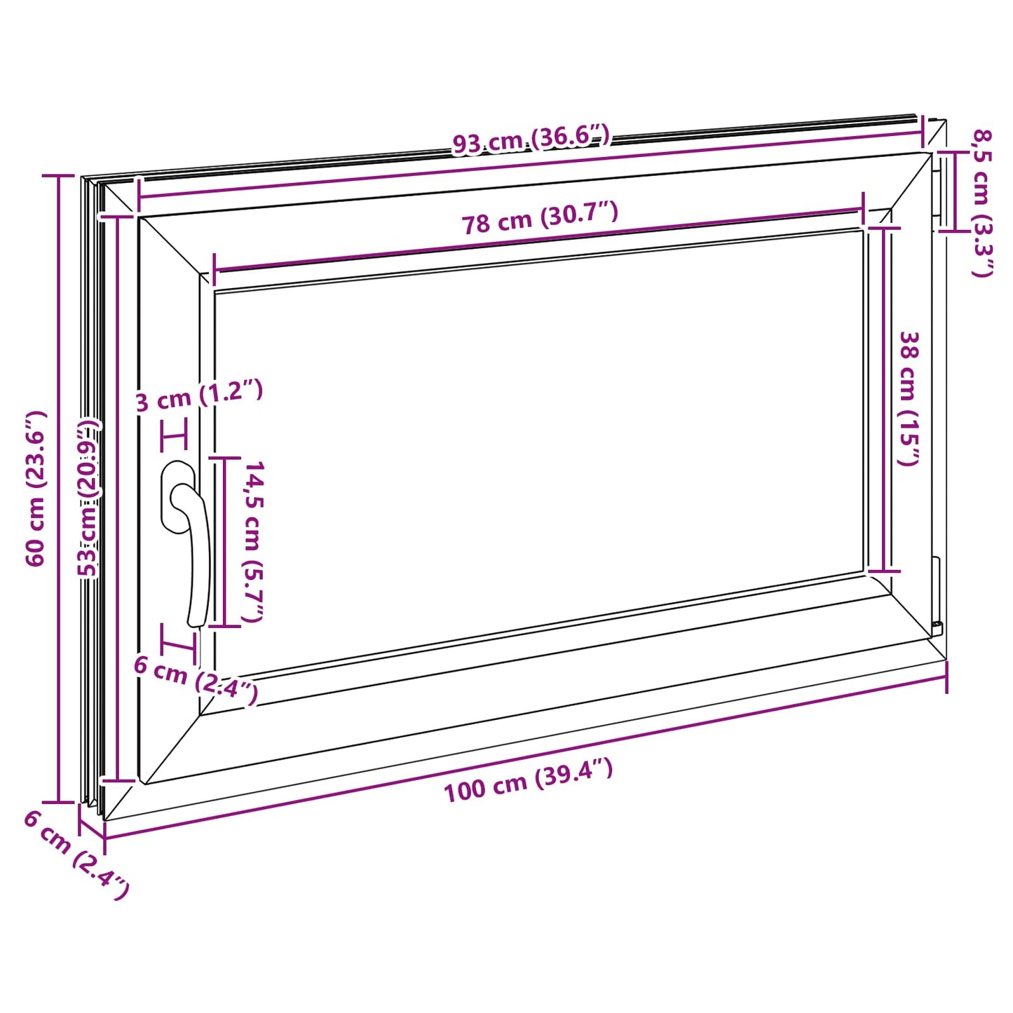 Παράθυρο Κάτω Στρώματος RISOR Ανθρακί 100 x 60 cm PVC και Γυαλί