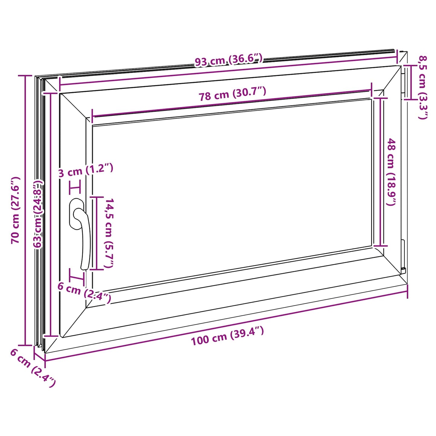 Παράθυρο Κάτω Στρώματος RISOR Ανθρακί 100 x 70 cm PVC και Γυαλί