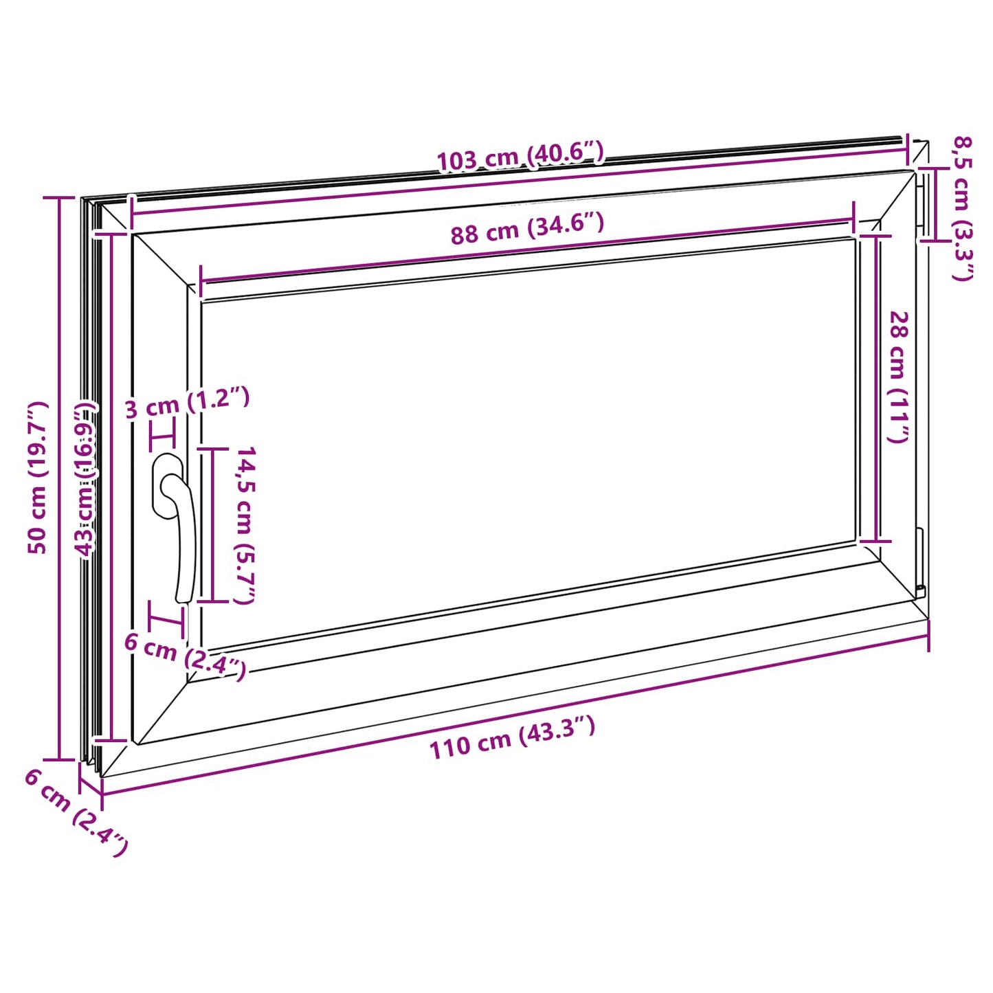 Παράθυρο Κάτω Στρώματος RISOR Ανθρακί 110 x 50 cm PVC και Γυαλί