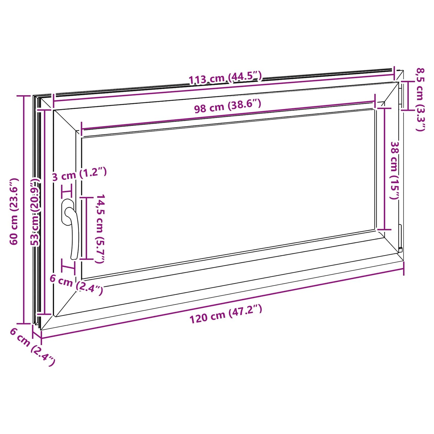 Παράθυρο Κάτω Στρώματος RISOR Ανθρακί 120 x 60 cm PVC και Γυαλί