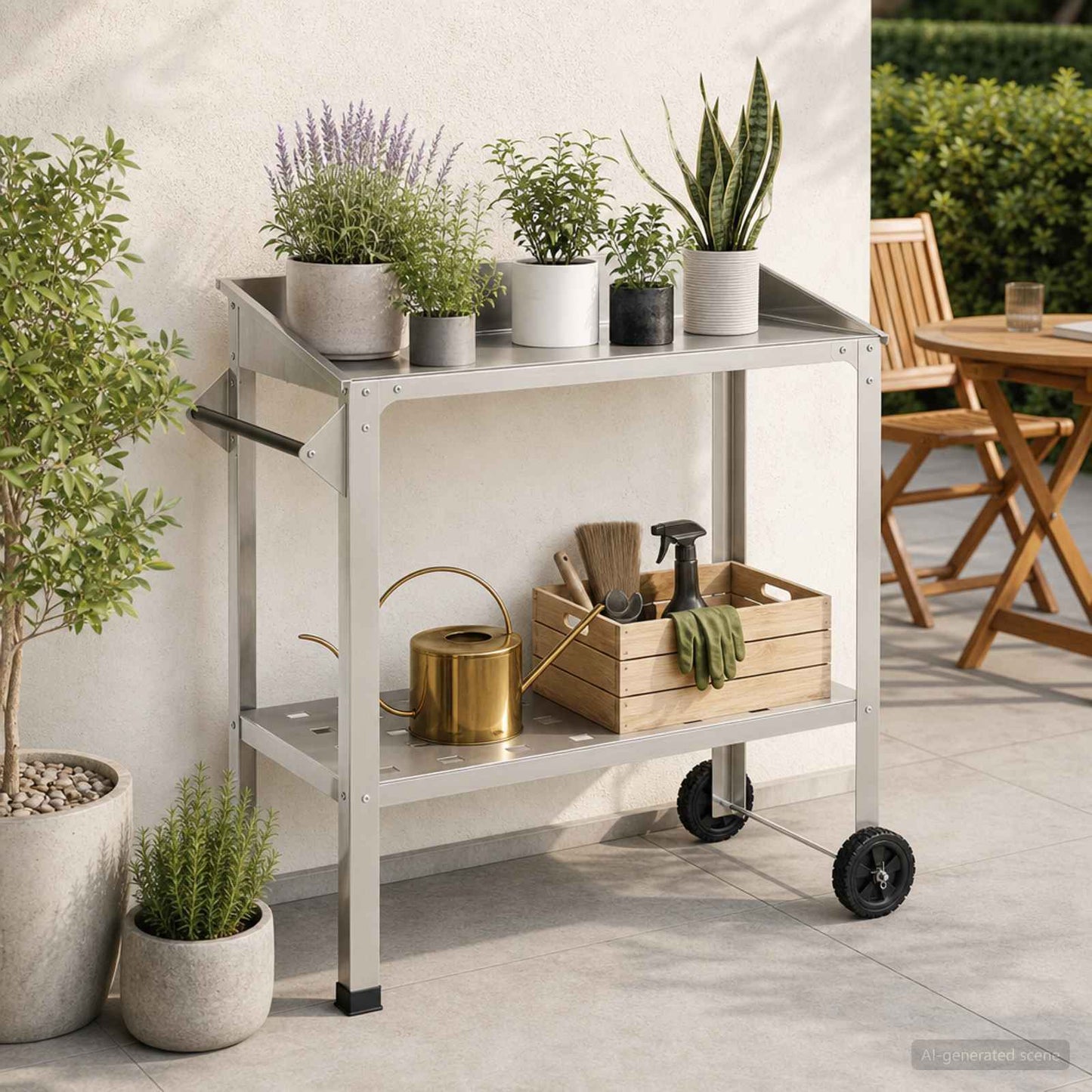 vidaXL Τραπέζι Φυτεύσεων με Ρόδες 96 x 50 x 89 εκ. Ανοξείδωτο Ατσάλι