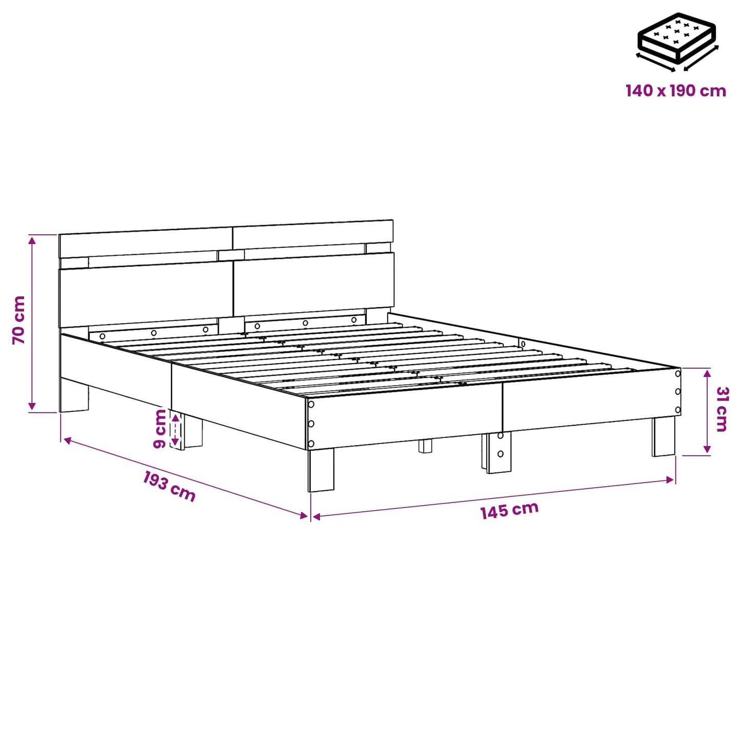 vidaXL Σκελετός Κρεβατιού Παλαιωμένο ξύλο 140 x 190 cm