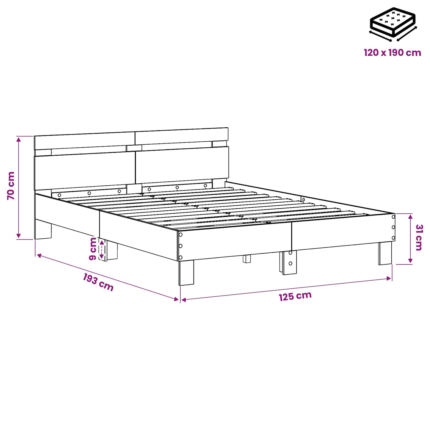 vidaXL Σκελετός Κρεβατιού Artisan Δρυς 120 x 190 cm Επεξεργασμένο ξύλο