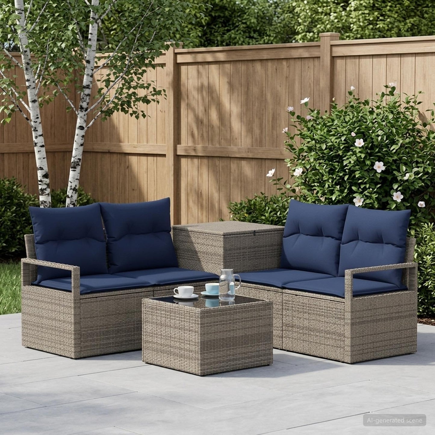 vidaXL Σετ Καναπέ 6 τμχ. Γκρι και Navy Blue Πολυ-ρακί και Χάλυβας