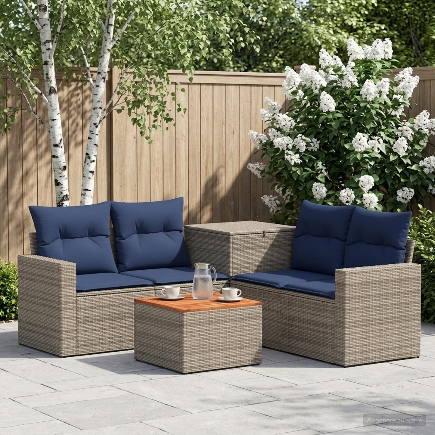 vidaXL Σετ Καναπέ 6 τμχ. Γκρι και Navy Blue Πολυ-ρακί και Χάλυβας