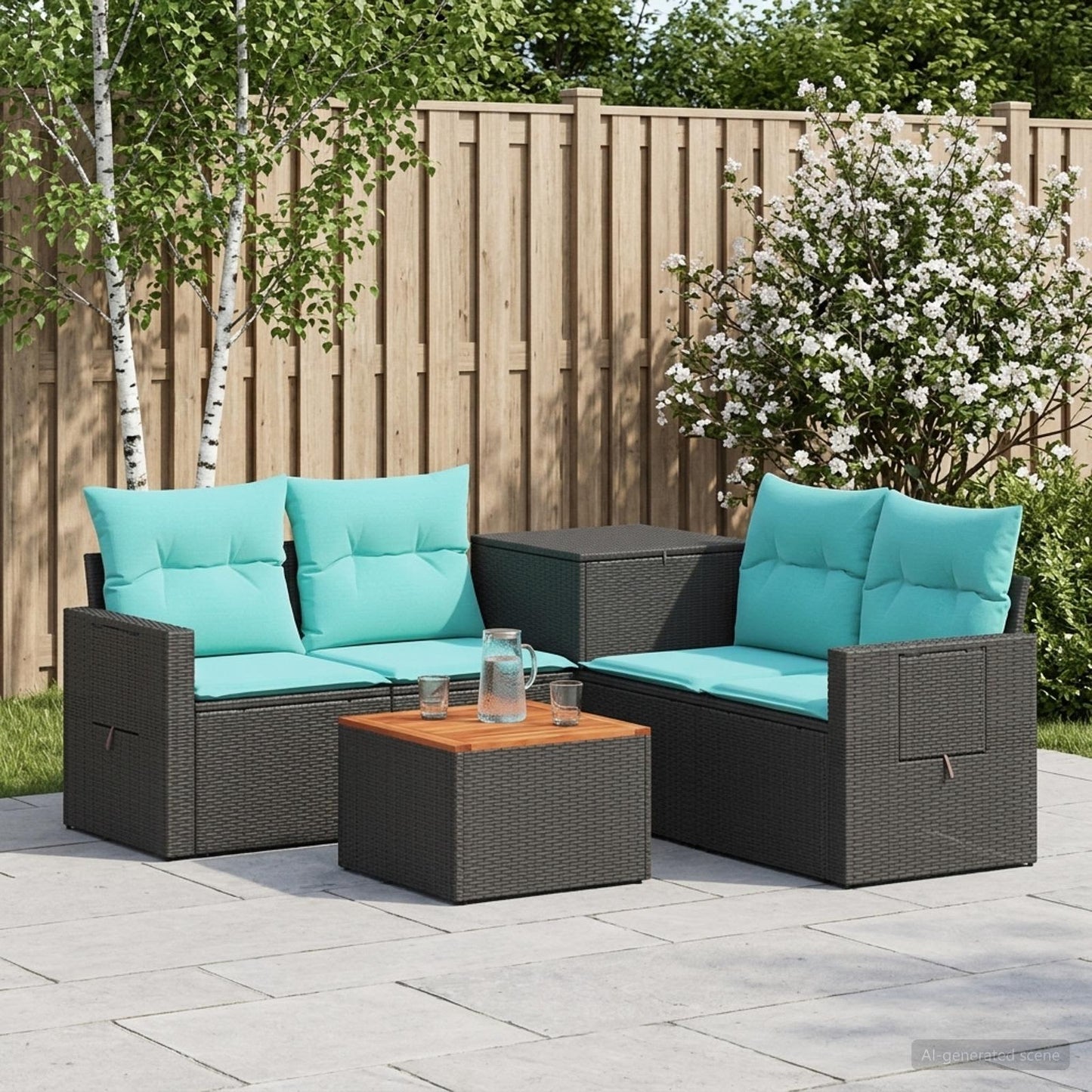 vidaXL Σετ Καναπέ 6 τμχ. Μαύρο και μπλε Πολυ-ρακί και Χάλυβας