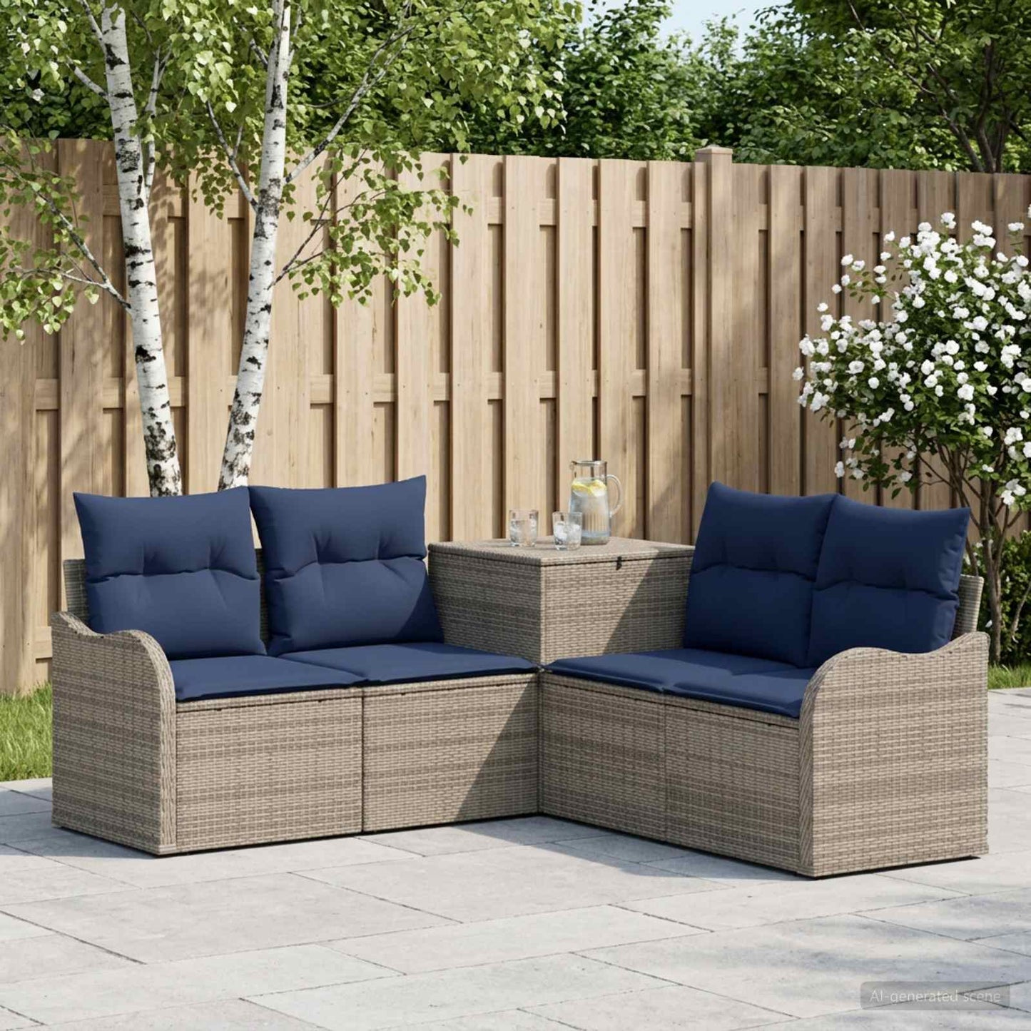 vidaXL Σετ Καναπέ 5 τμχ. Γκρι και Navy Blue Πολυ-ρακί και Χάλυβας
