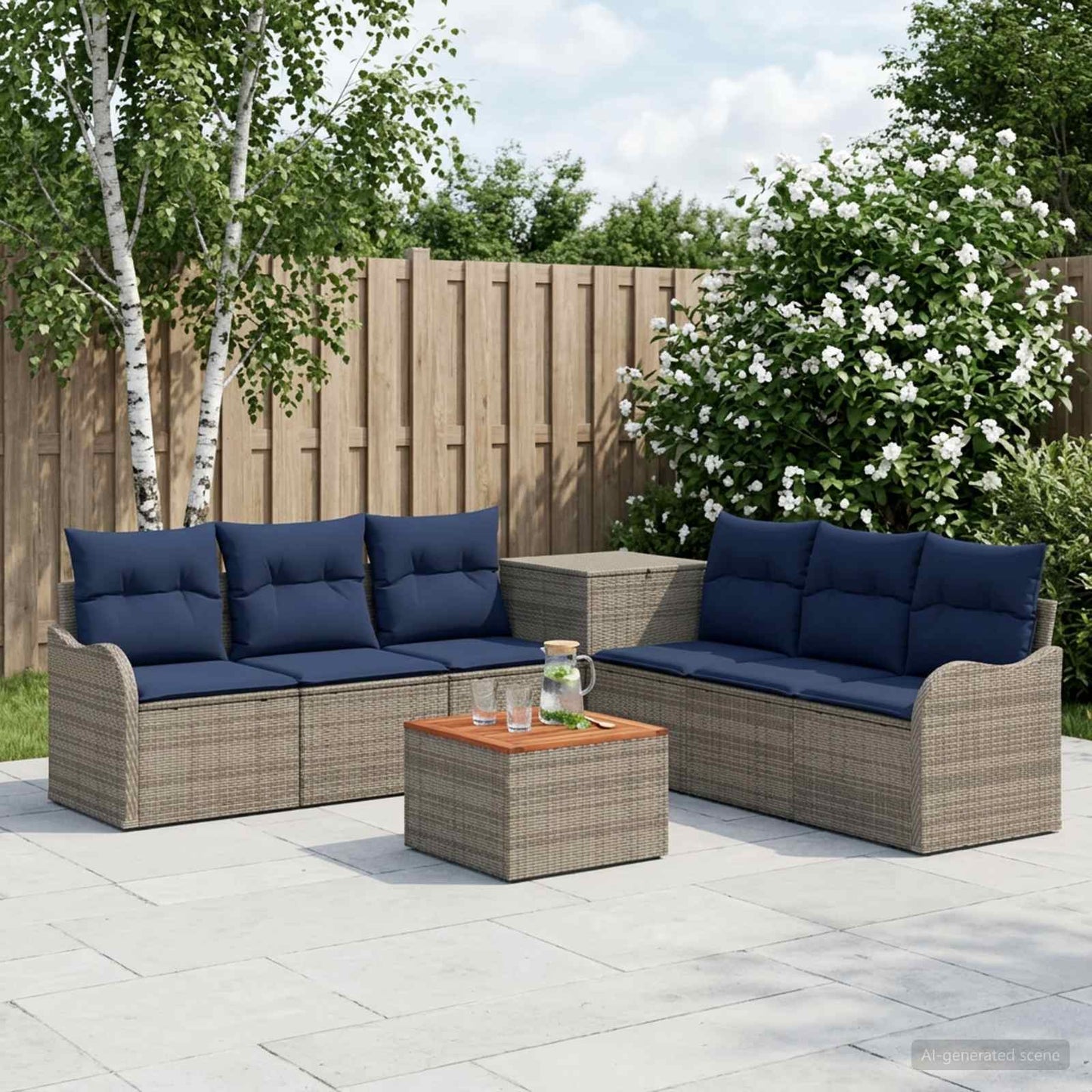 vidaXL Σετ Καναπέ 8 τμχ. Γκρι και Navy Blue Πολυ-ρακί και Χάλυβας