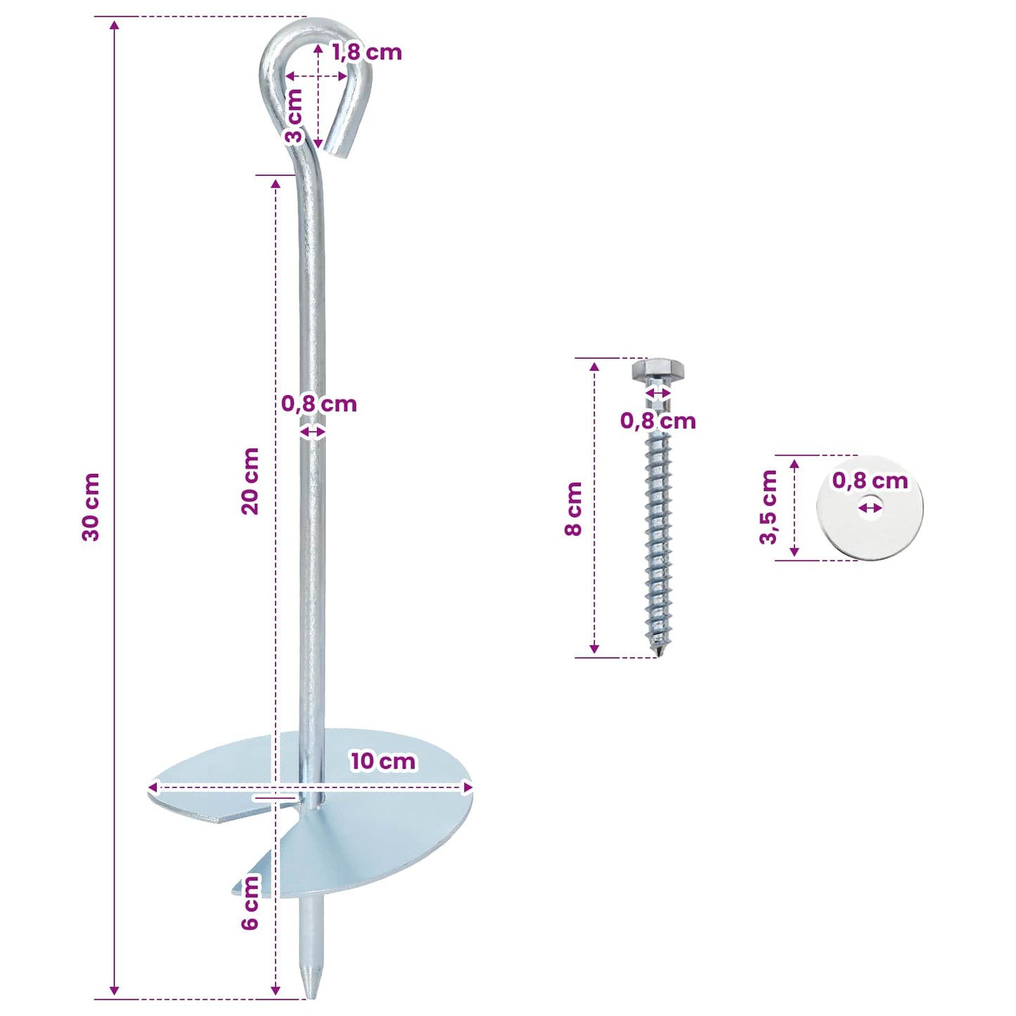vidaXL Γείωση 4 pcs Ασημί Ø10 x 30 εκ Γαλβανισμένο Μέταλλο