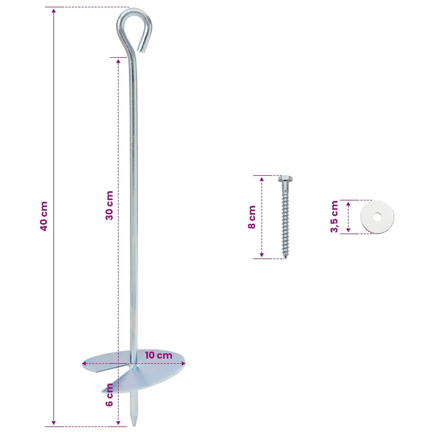vidaXL Γείωση 10 pcs Ασημί Ø10 x 40 εκ Γαλβανισμένο Μέταλλο