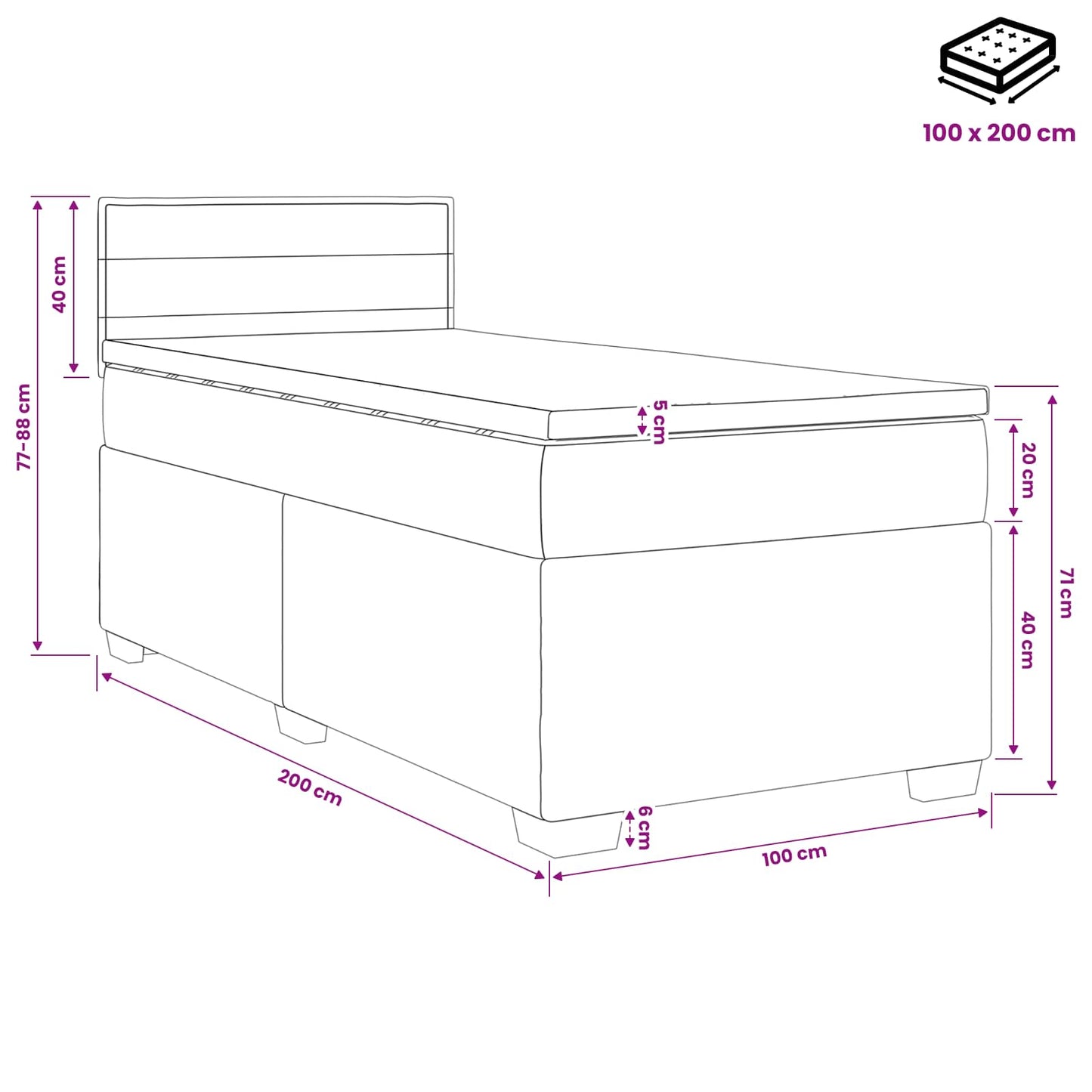 vidaXL Κρεβάτι box spring με στρώμα Κρεμ 100 x 200 cm Ύφασμα