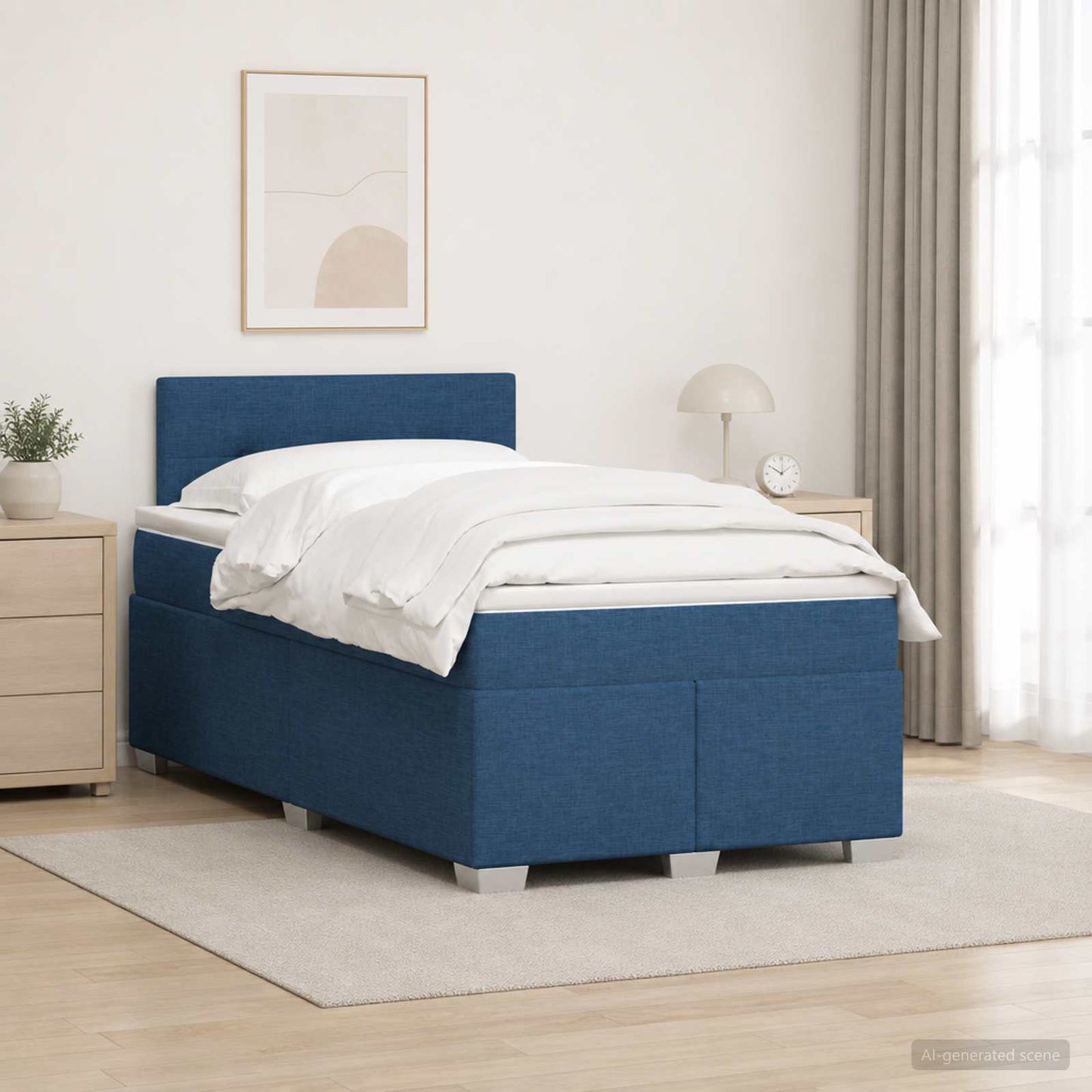 vidaXL Κρεβάτι box spring με στρώμα Μπλε 120 x 200 cm Ύφασμα