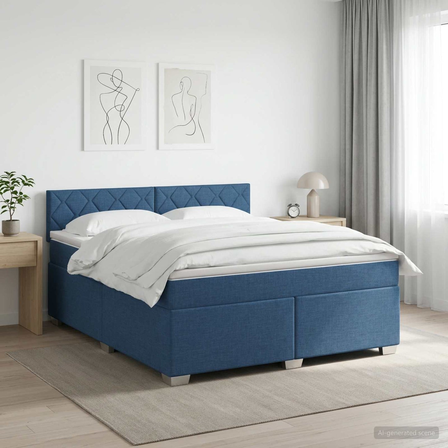 vidaXL Κρεβάτι box spring με στρώμα Μπλε 140 x 200 cm Ύφασμα