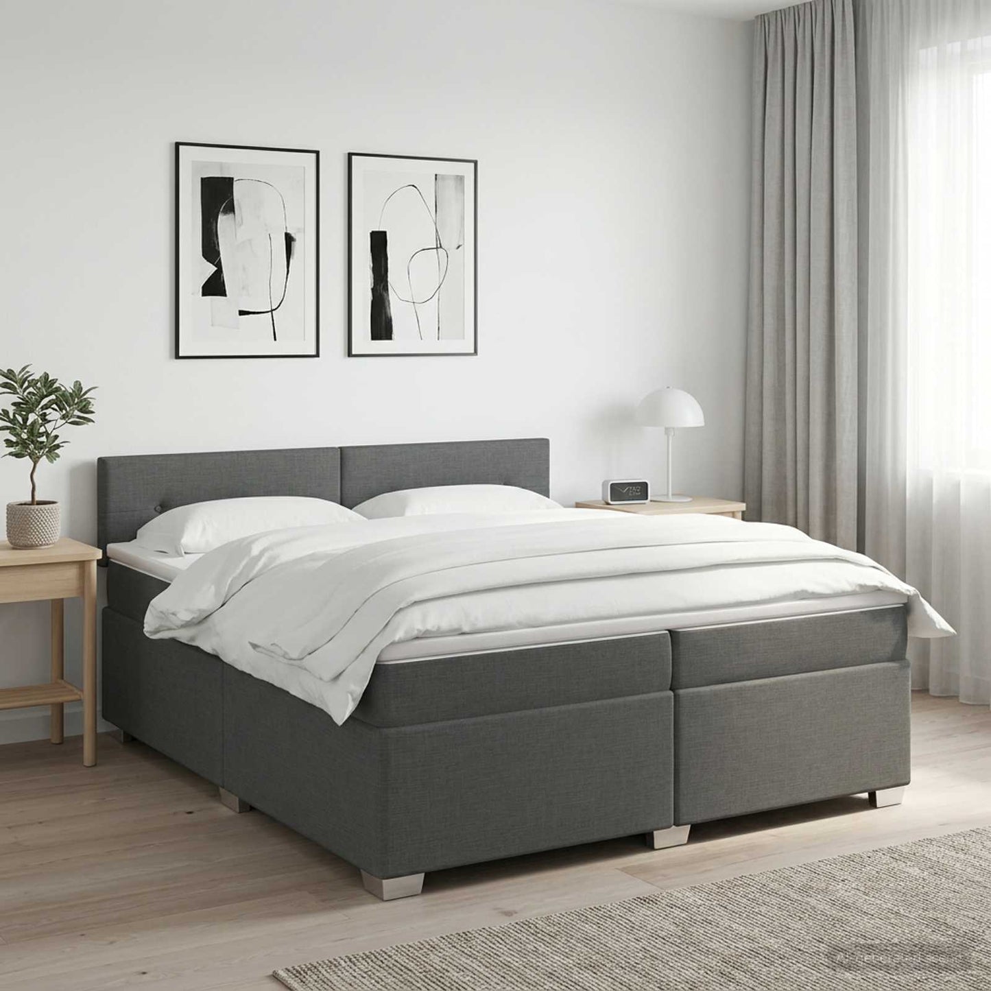 vidaXL Κρεβάτι box spring με στρώμα Σκούρο Γκρι 200 x 200 cm Ύφασμα