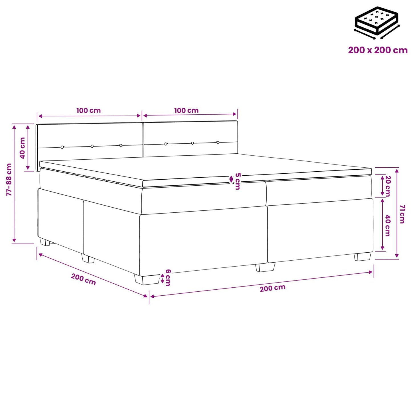 vidaXL Κρεβάτι box spring με στρώμα Σκούρο Γκρι 200 x 200 cm Ύφασμα